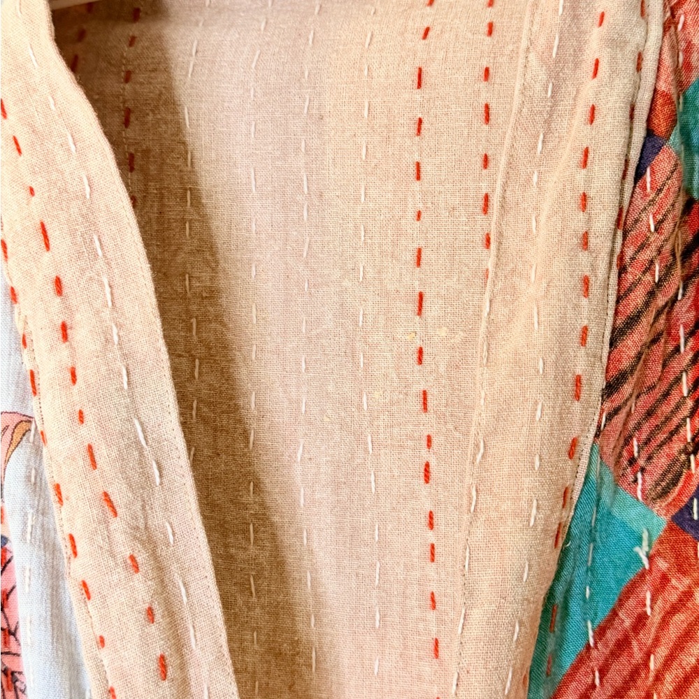 Source Unknown Multicolor Patchwork Robe With Belt - image 7